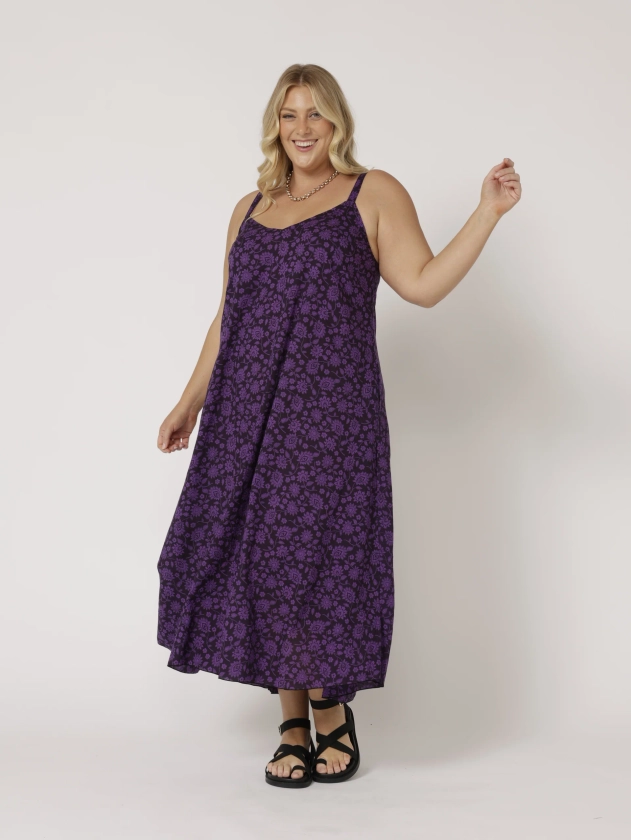 A-line Slip Dress | Purple Flower