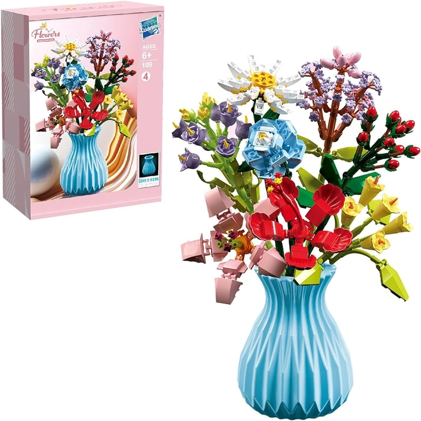 Amazon.com: Mini Bricks Flower Bouquet Building Sets,Artificial Flowers with Vase,Mother's Day DIY Unique Decoration Home,Botanical Collection and Table Art,for Adults for Ages 6-12 yrs Old Girl for Gift (699PCS) : Toys & Games