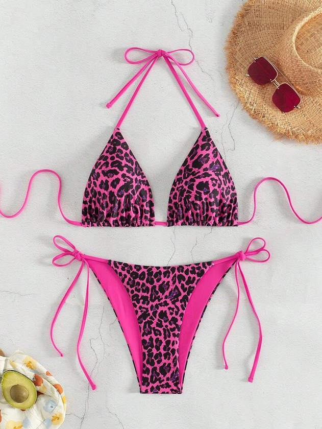 SHEIN Swim Random Leopard Print Bikini Set For Beach Vacation, Summer Beach