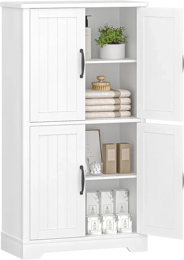 Hzuaneri Armoire de Salle de Bain, Meuble de Rangement, Double Couche avec 4 Portes, Étagères Réglables, Organisateur Multifonctionnel, pour Salon, Salle de Bains, Cuisine, Blanc SC18413X : Amazon.fr: Cuisine et Maison