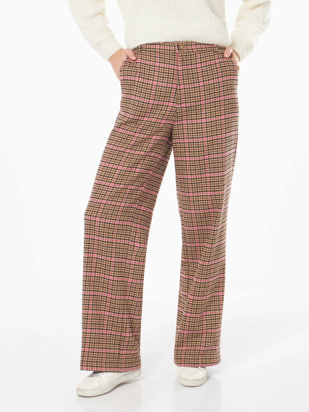 Woman palazzo pants with pied de poule print