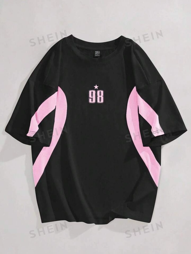 SHEIN Coolane Women's Sportswear Colorblock Number Printed Jersey T-Shirt