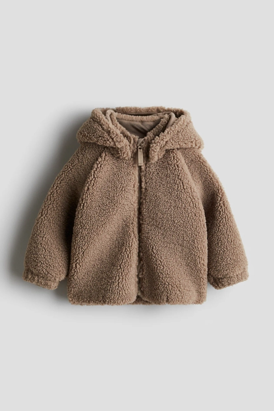 Hooded pile jacket - Dark beige - Kids | H&M GB