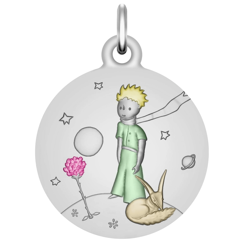 Médaille Petit Prince sur sa planète en couleurs - Argent massif