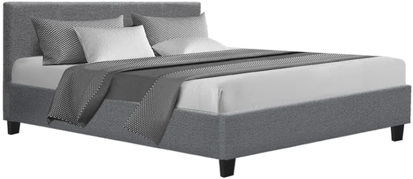 Artiss Bed Frame Queen Size Mattress Base Wooden Platform Fabric Grey NEO