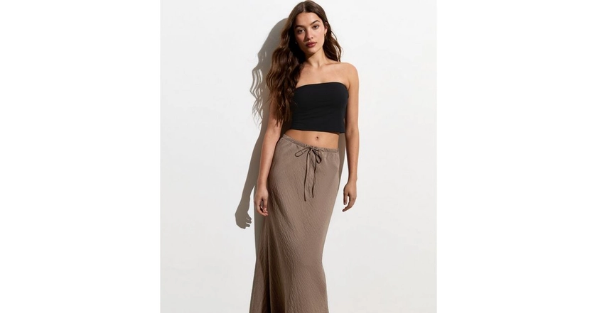 Brown Textured Drawstring Waist Maxi Skirt | New Look