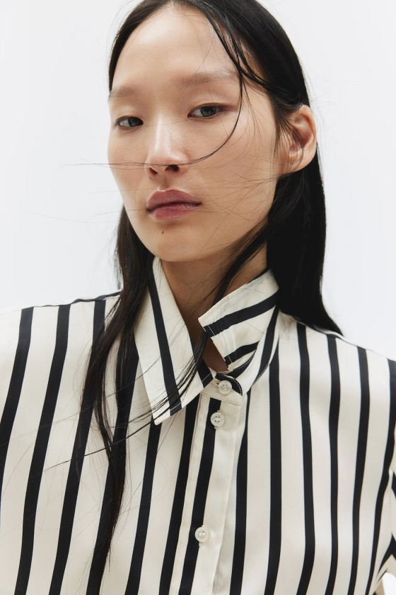 Shirt - Long sleeve - Regular length - Cream/black striped - Ladies | H&M CA