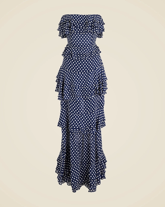 Collection tiered ruffle dress in dot chiffon