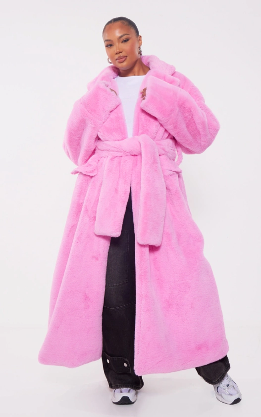 Plus Candy Pink Faux Fur Maxi Coat