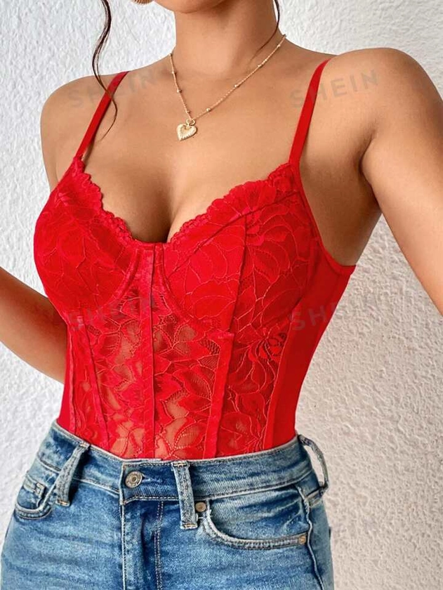 SHEIN Privé Lace Bustier Cami Bodysuit