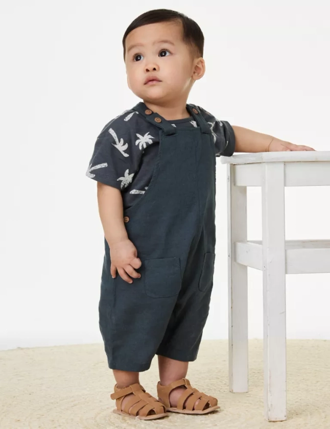 2pc Cotton Rich Palm Tree Bibshort Outfit (0-3 Yrs) | M&S Collection | M&S