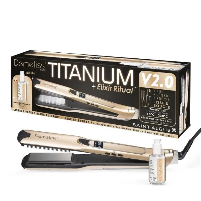 Coffret lisseur vapeur TITANIUM V2 ELIXIR RITUAL DEMELISS - 5 niveaux de température - Réservoir 30ml - Jusqu'à 230°c