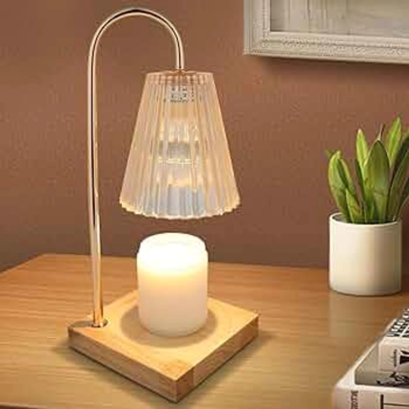Candle Warmer Lamp with Timer 2/4/8H,Glass Lampshade,2 Bulbs,Dimmable Plug in Candle Lamp for Jar Candles Home Bedroom Decor