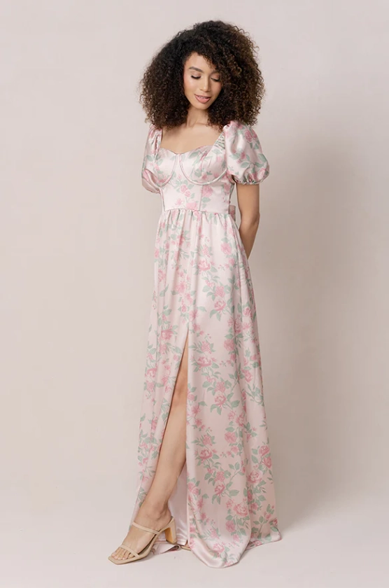 Isabella Satin Floral Print Dress