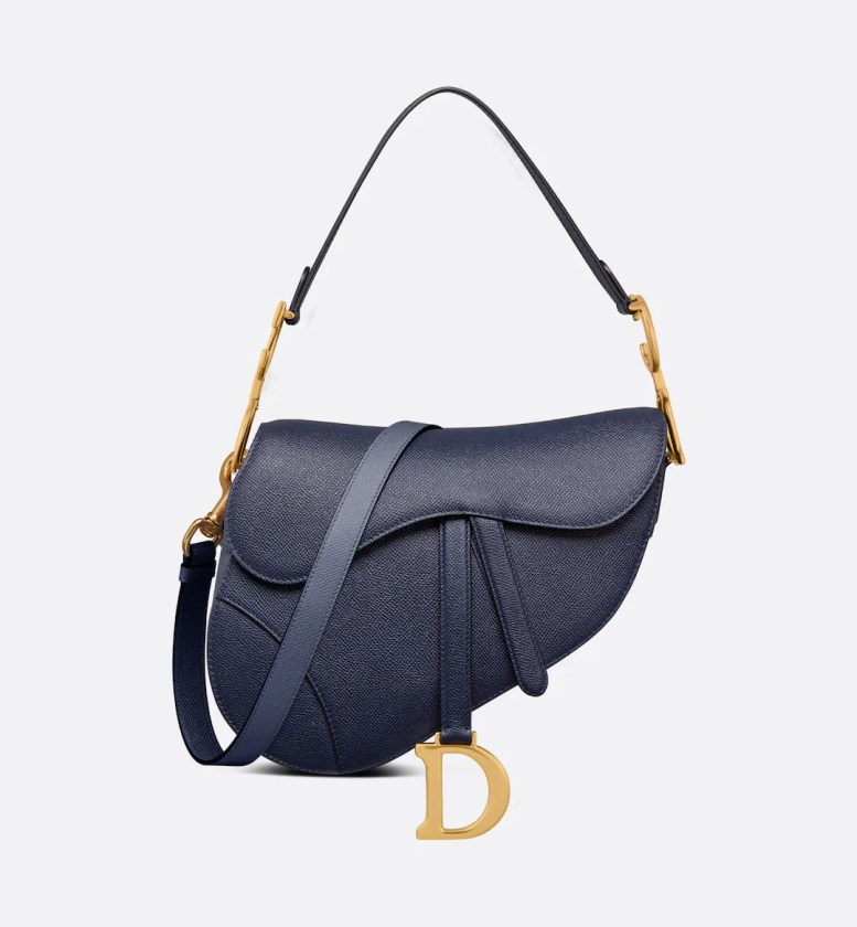 Saddle Bag with Strap Indigo Blue Grained Calfskin | DIOR