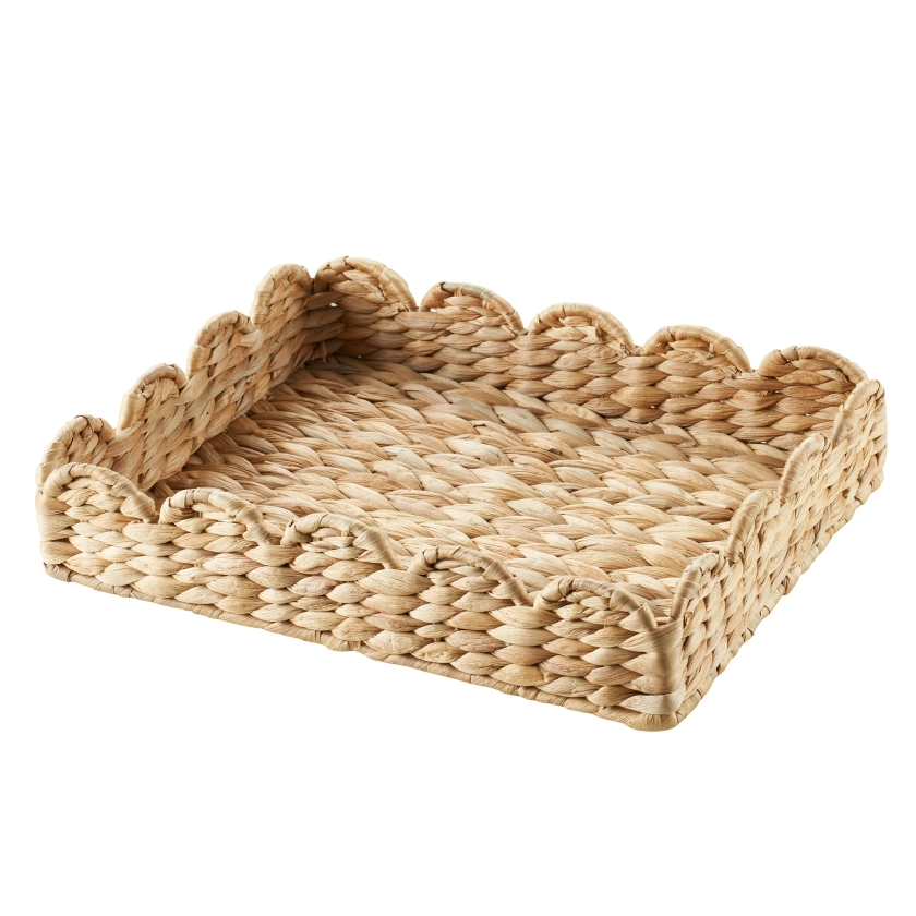 11" x 14" Scalloped Woven Natural Water Hyacinth Decorative Tray - Walmart.com