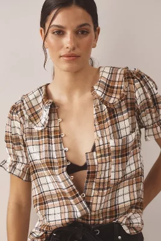 The Keira Collared Button-Front Blouse by Pilcro: Plaid Edition