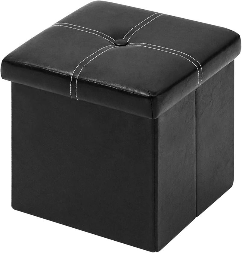 Bonlife Tabouret Pliant Boîte de Rangement Volume de 20 L Limite de Poids 150kg Coffre de Rangement Repose Pied Noir Tabouret de Café 30x30x30cm