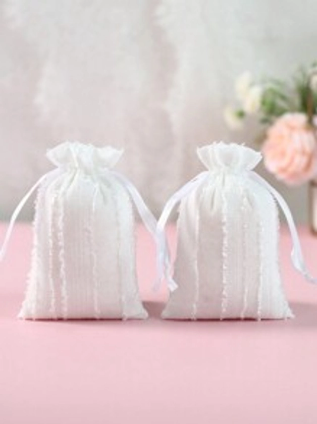 6 pezzi di sacchetti regalo bianchi a righe ondulate in jacquard, sacchetto di iuta con coulisse, sacchetti regalo per feste di compleanno, matrimoni confezione di caramelle, cioccolatini e gioielli