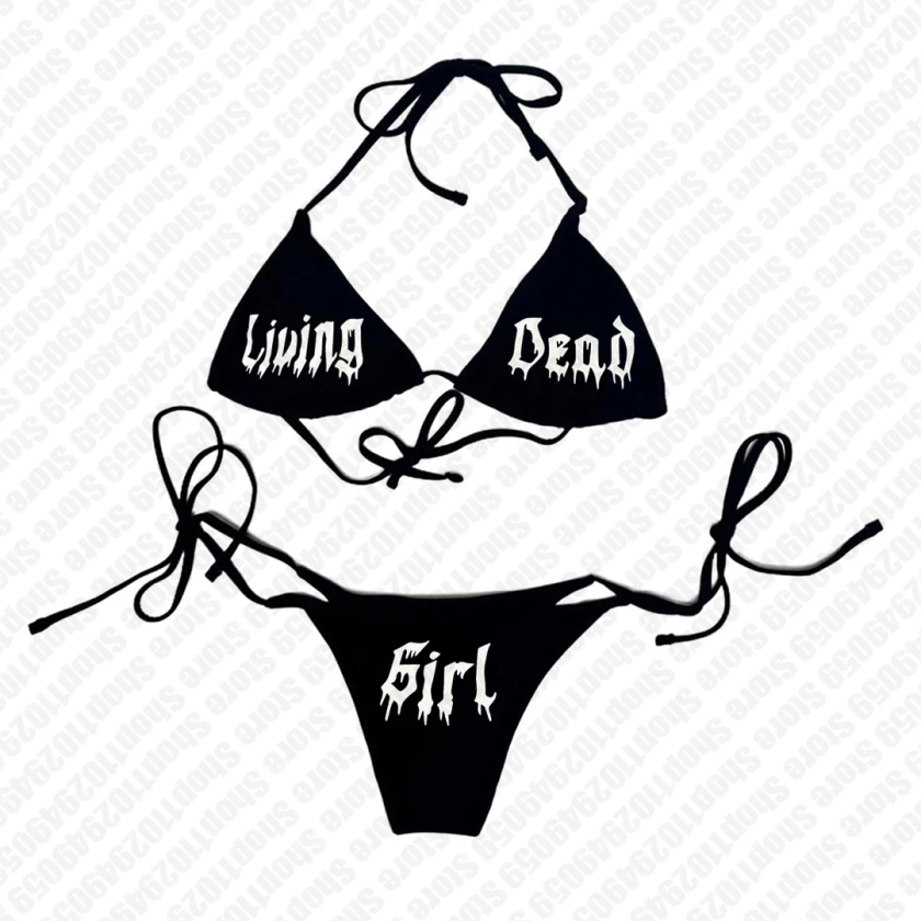 Conjunto de Bikini Y2k de los años 2000 para mujer, Bañador con estampado de letras, Push-up, sujetador acolchado, Tanga, traje de baño de dos piezas, ropa de playa Sexy - AliExpress