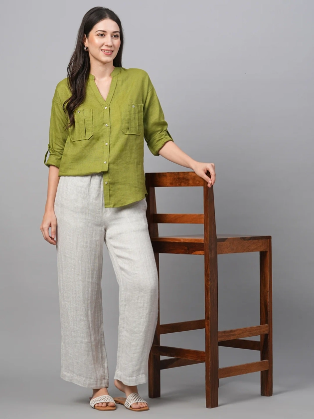 Buy Women's Linen Semi-Formal Wear Regular Fit Blouse|Cottonworld