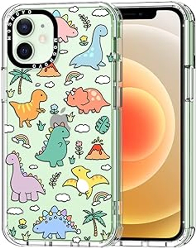 MOSNOVO for iPhone 12 Mini Case, [Buffertech 6.6 ft Drop Impact] [Anti Peel Off] Clear Shockproof TPU Protective Bumper Phone Cases Cover with Dinosaur Land Design for iPhone 12 Mini