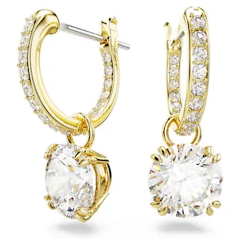 Constella drop earrings, Round cut, White, Gold-tone plated by SWAROVSKI