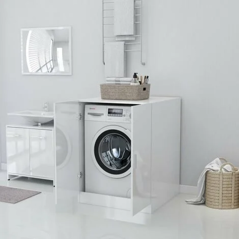 Meuble machine à laver Meuble pour WC Meuble Blanc brillant 71x71,5x91,5 cm 58091