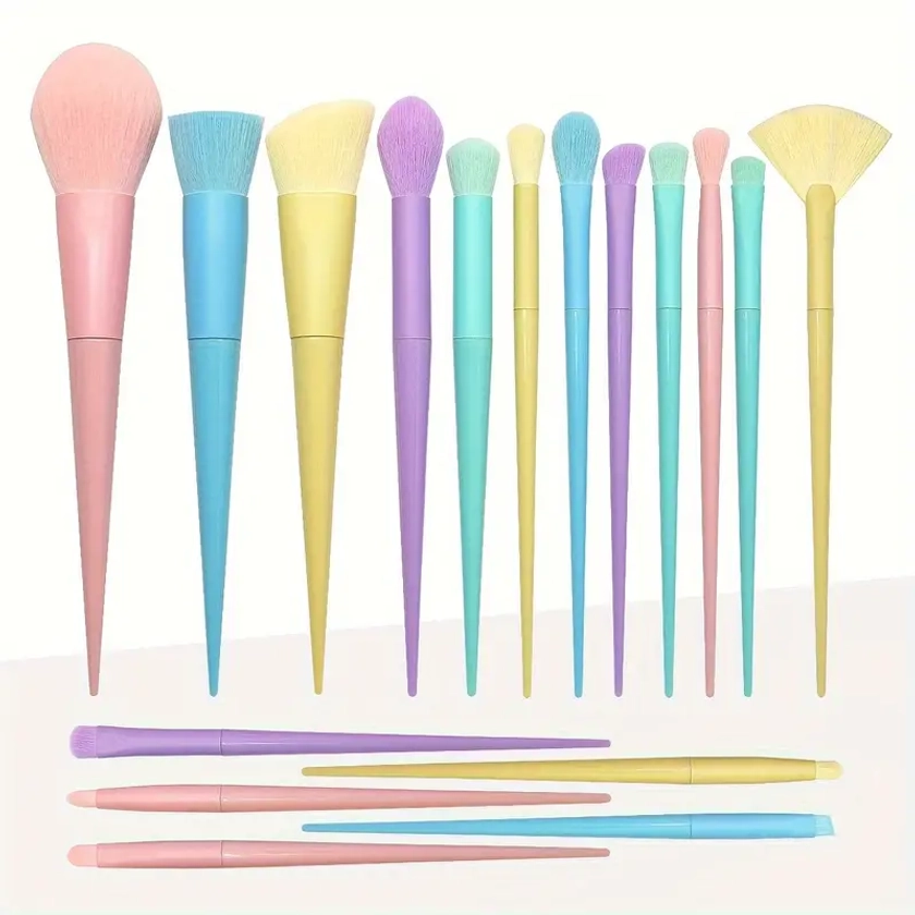 Rainbow Makeup Brush Set Premium Synthetic Kabuki Brushes - Temu