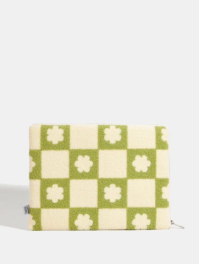 Sage Daisy Check Fuzzy Laptop Case