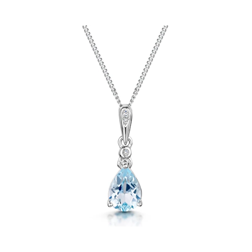 Stellato Collection Blue Topaz Diamond Necklace in 9K White Gold