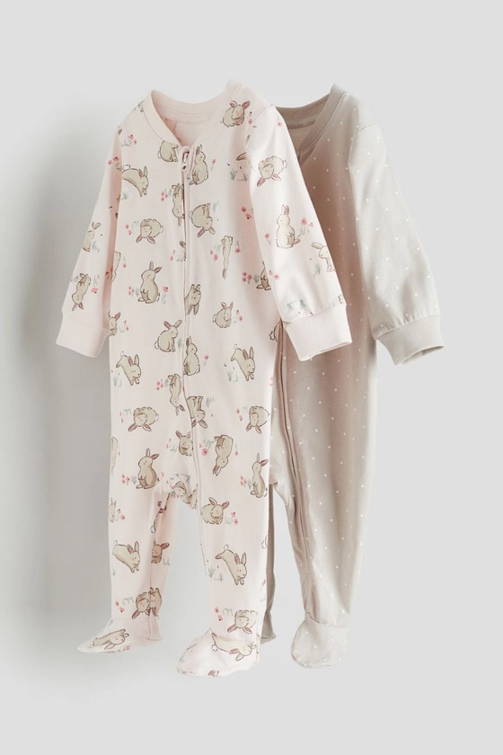 2-pack zip-up sleepsuits - Light pink/Spotted - Kids | H&M GB