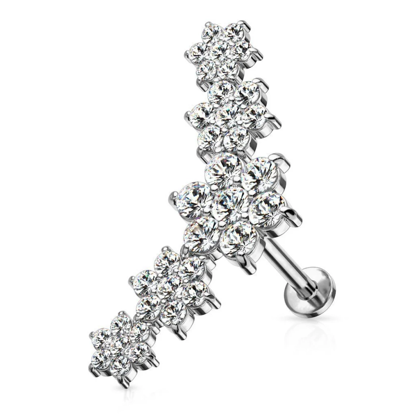 16 Gauge Crystal Flower Internally Threaded Flat Back Stud - Cherry Diva