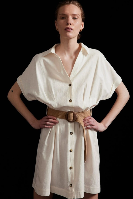 Shirt Dress with Belt - V-neck - Short sleeve - White - Ladies | H&M US