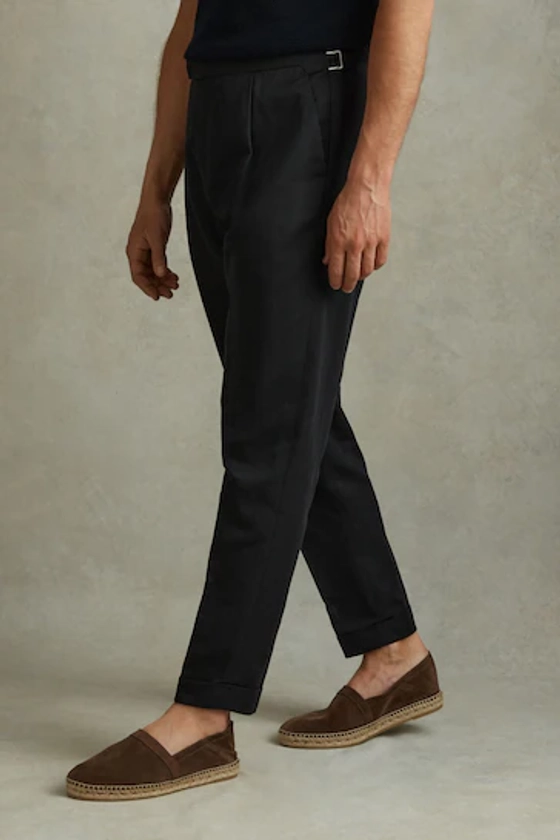 Buy Reiss Black Com Relaxed Cropped Trousers with Turned-Up Hems from the Next UK online shop