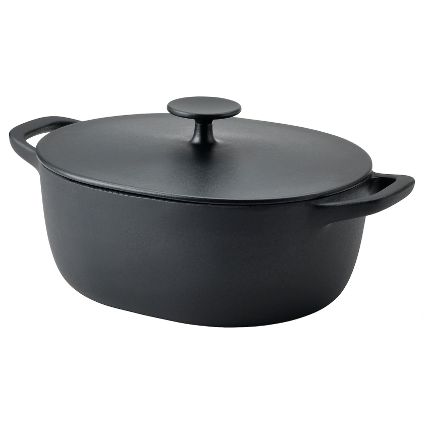 VARDAGEN Casserole with lid - enamelled cast iron matt/black 5 l