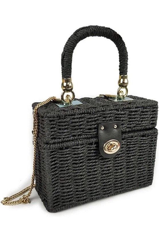 Zara MINAUDIERE Box Bag Satchel Shoulder Purse Wicker Rattan Basket