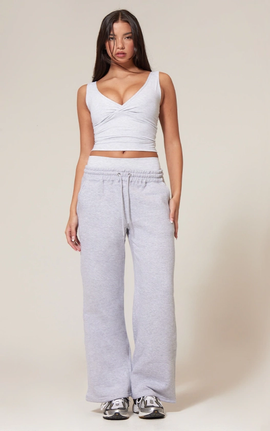 Plt Ash Grey Oversized Low Rise Wide Leg Sweatpants