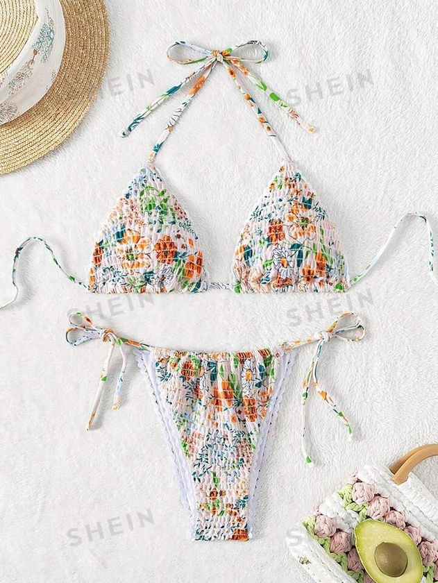 Ladies' Flower Pattern Printed Swimsuit Set | SHEIN UK