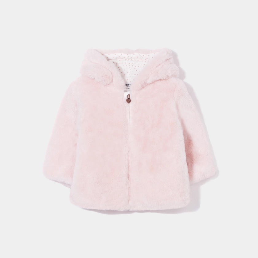 Veste à capuche imitation fourrure rose clair bébé fille