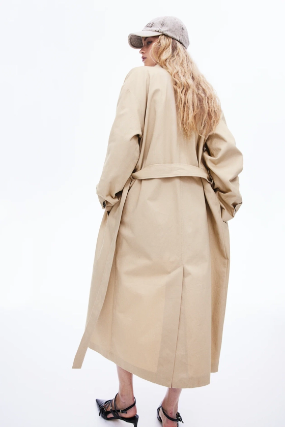 Single-breasted twill trench coat - Long sleeve - Long - Beige - Ladies | H&M GB