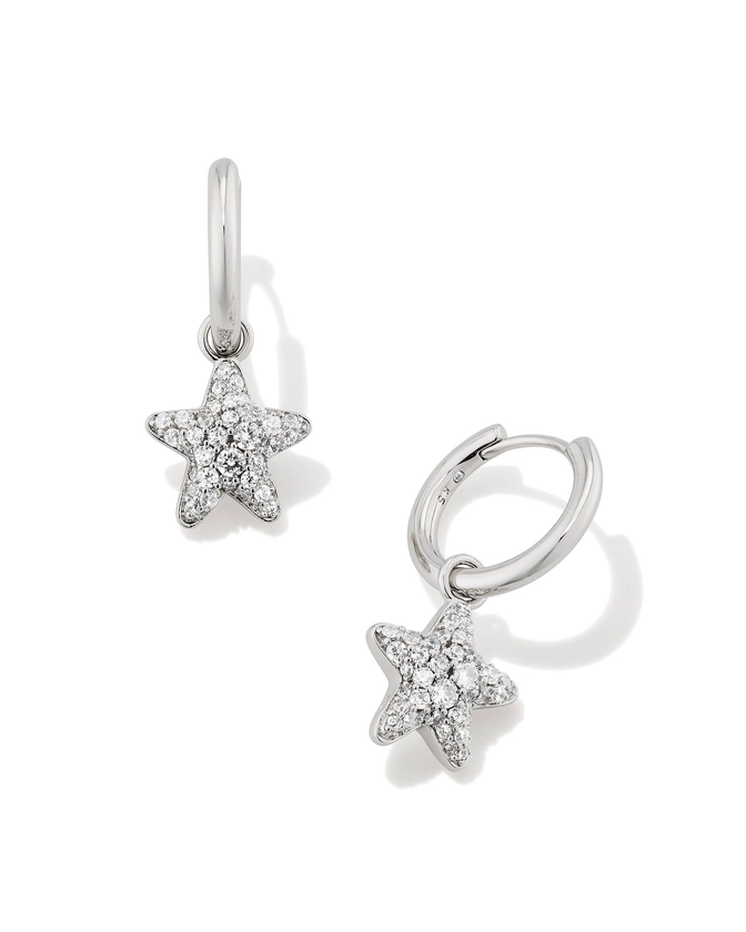 Jae Convertible Silver Star Pave Huggie Earrings in White Crystal | Kendra Scott