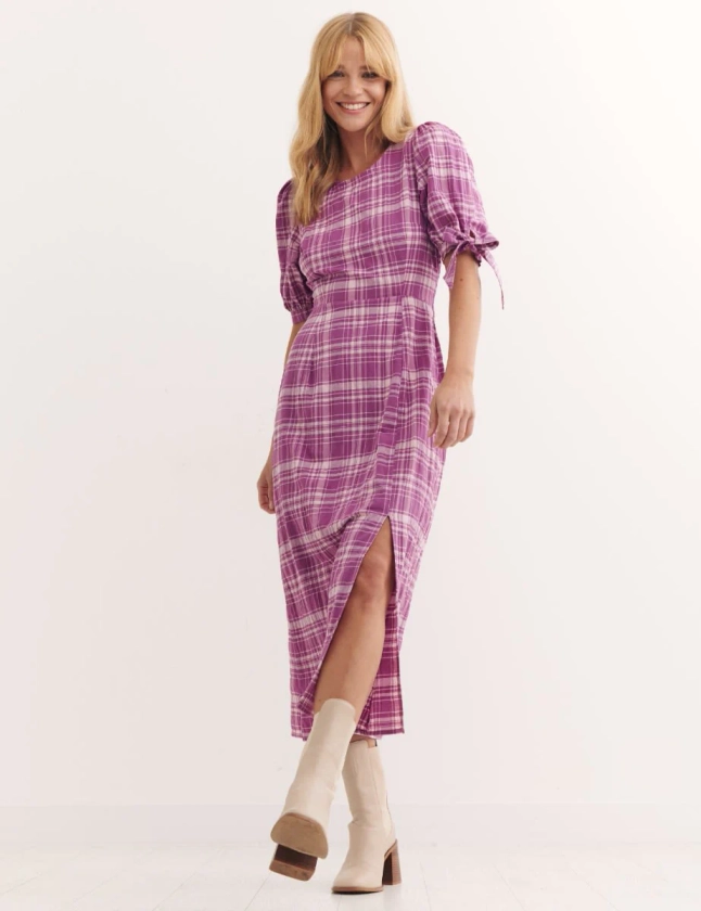 Magenta Check Esme Midi Dress