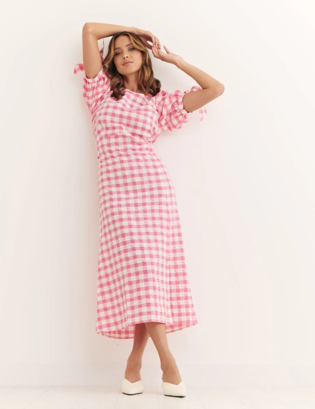 Check Pink Esme Midi Dress