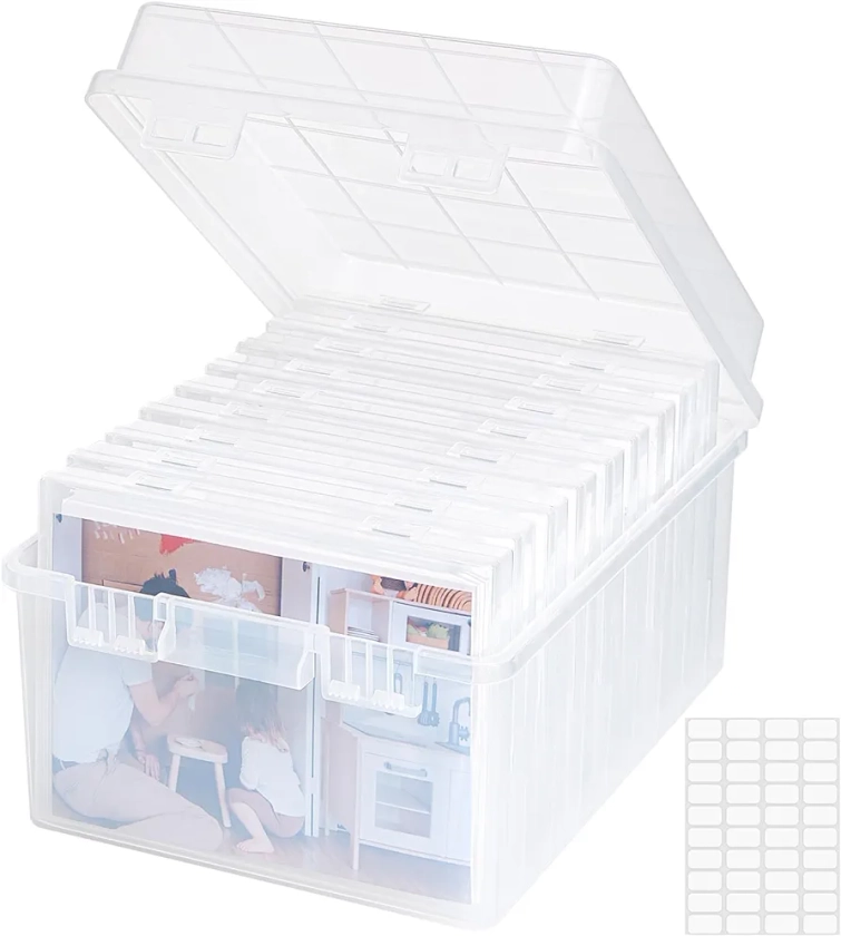 Lifewit Photo Storage Box 5x7 Photo Case, 9 Inner Photo Keeper, Clear Photo Boxes Storage, Seed Organizer Craft Storage Box for Cards Pictures Stamps Office Supplies with 1 Sheet Label Sticker