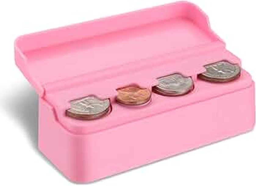 SINGARO Coin Holder for Car, Coin Change Organizer Compatible with Coins of Different Sizes, Dash-Mounted Holder Suitable for Most Cars, Trucks(Pink)