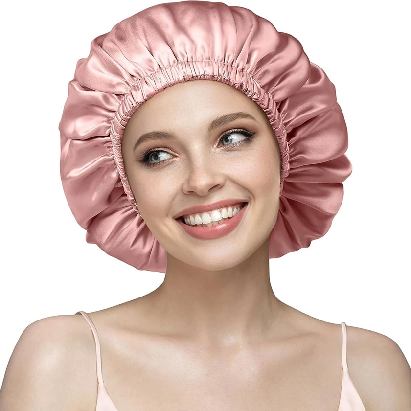 Amazon.com : YFONG 22 Momme 100% Mulberry Silk Sleep Cap for Women, Silk Turban, Double Layer Silk Night Bonnet for Sleeping Curly Hair, Adjustable Silk Hair Wrap with Elastic Stay On Head (1Pc, Pink) : Beauty & Personal Care