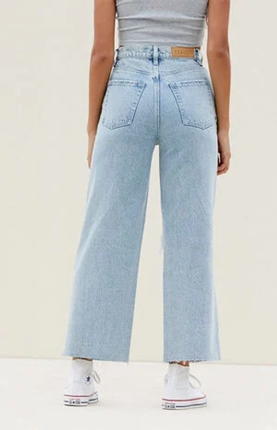 PacSun Light Indigo Ripped Cropped Wide Leg Jeans | PacSun