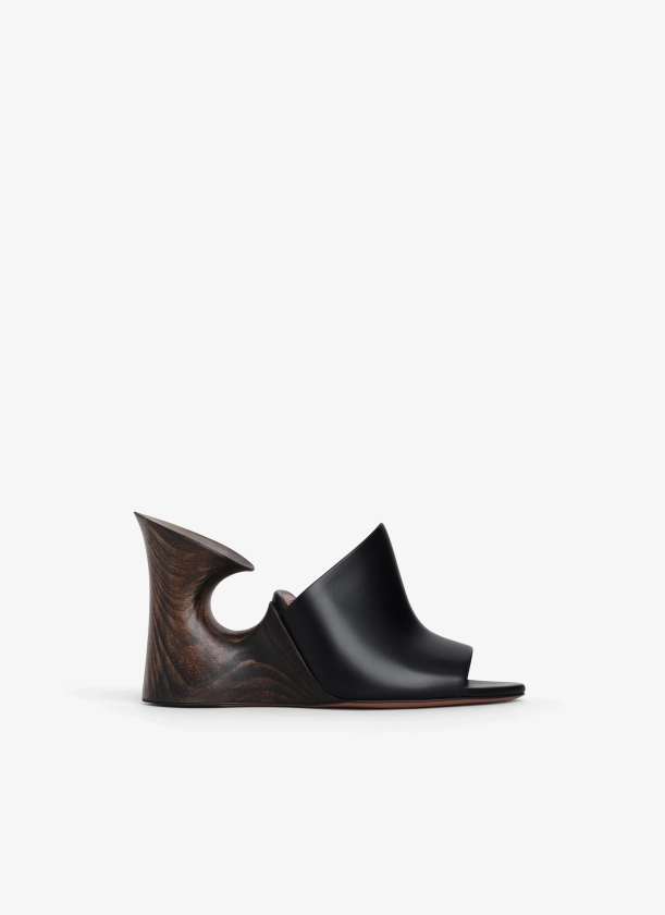 ALAÏA Mules La Sculpture En Cuir Et Bois Noir | ALAÏA FR