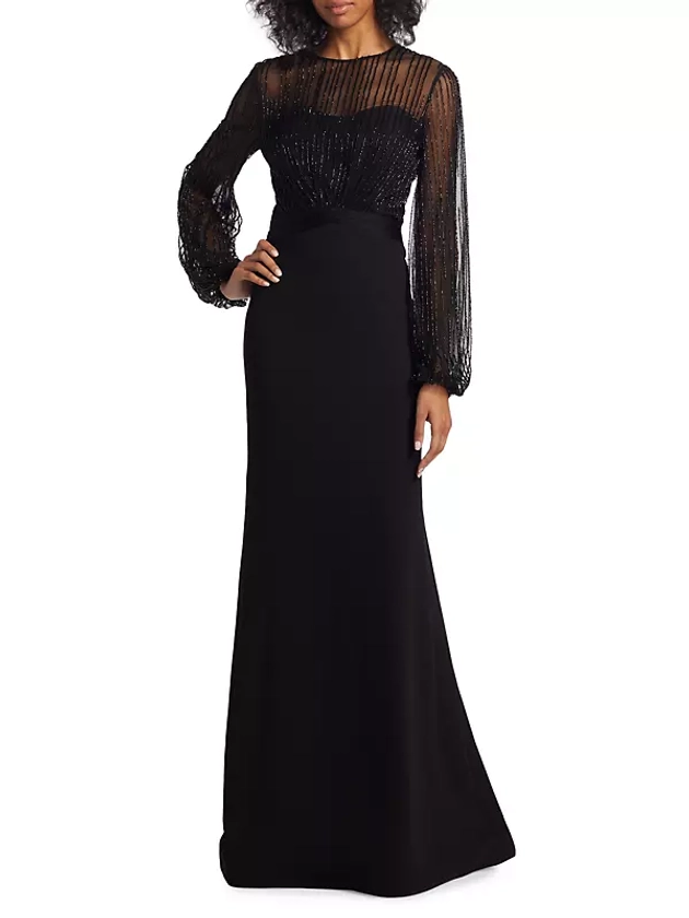 Shop Rene Ruiz Collection Beaded Illusion Fit & Flare Gown | Saks Fifth Avenue